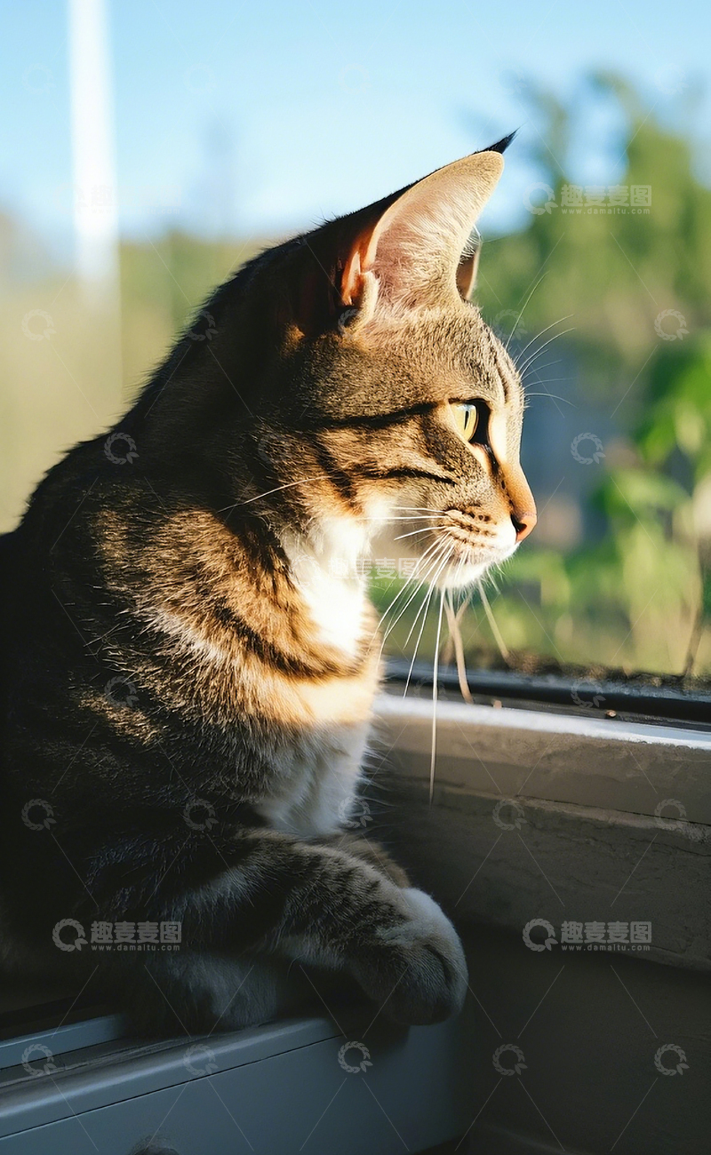 高清大图下载【趣麦麦图】猫看向窗外