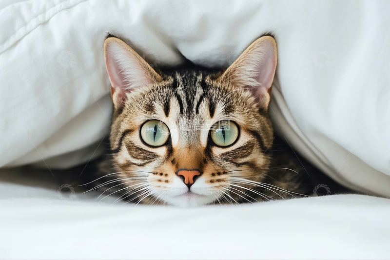 高清大图下载【趣麦麦图】小猫在被窝里1