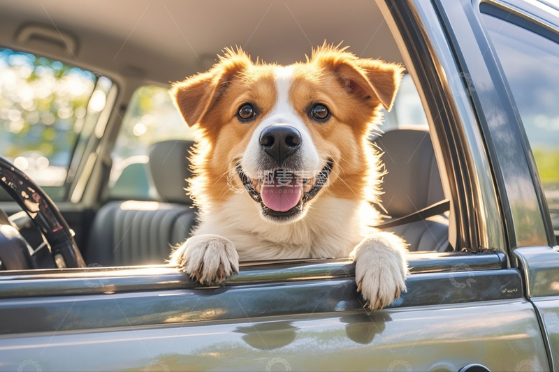 高清大图下载【趣麦麦图】小狗从车中探出头