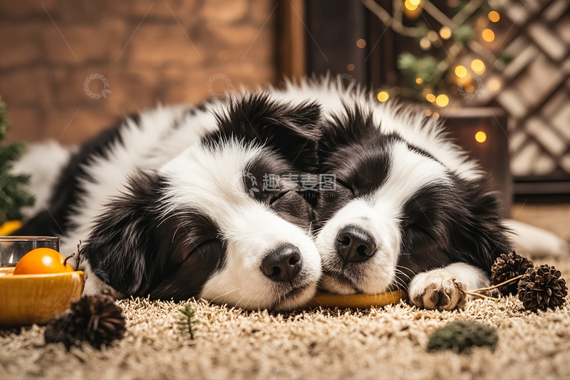 高清大图下载【趣麦麦图】两只小狗在睡觉