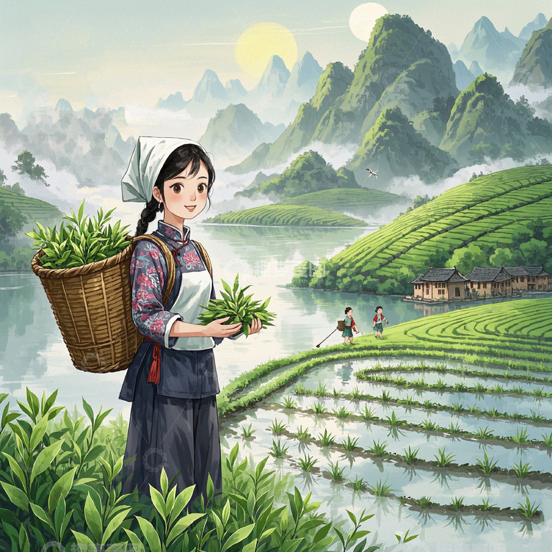 高清大图下载【趣麦麦图】谷雨-茶山晨曲1