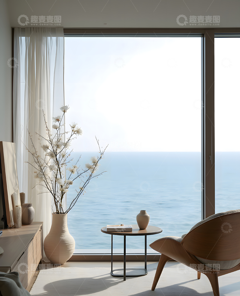 高清大图下载【趣麦麦图】开阔的海景简约雅致的现代风格室内居家空间 10