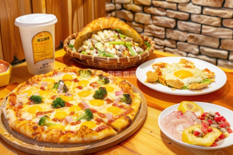 高清大图下载【趣麦麦图】一桌子披萨美食