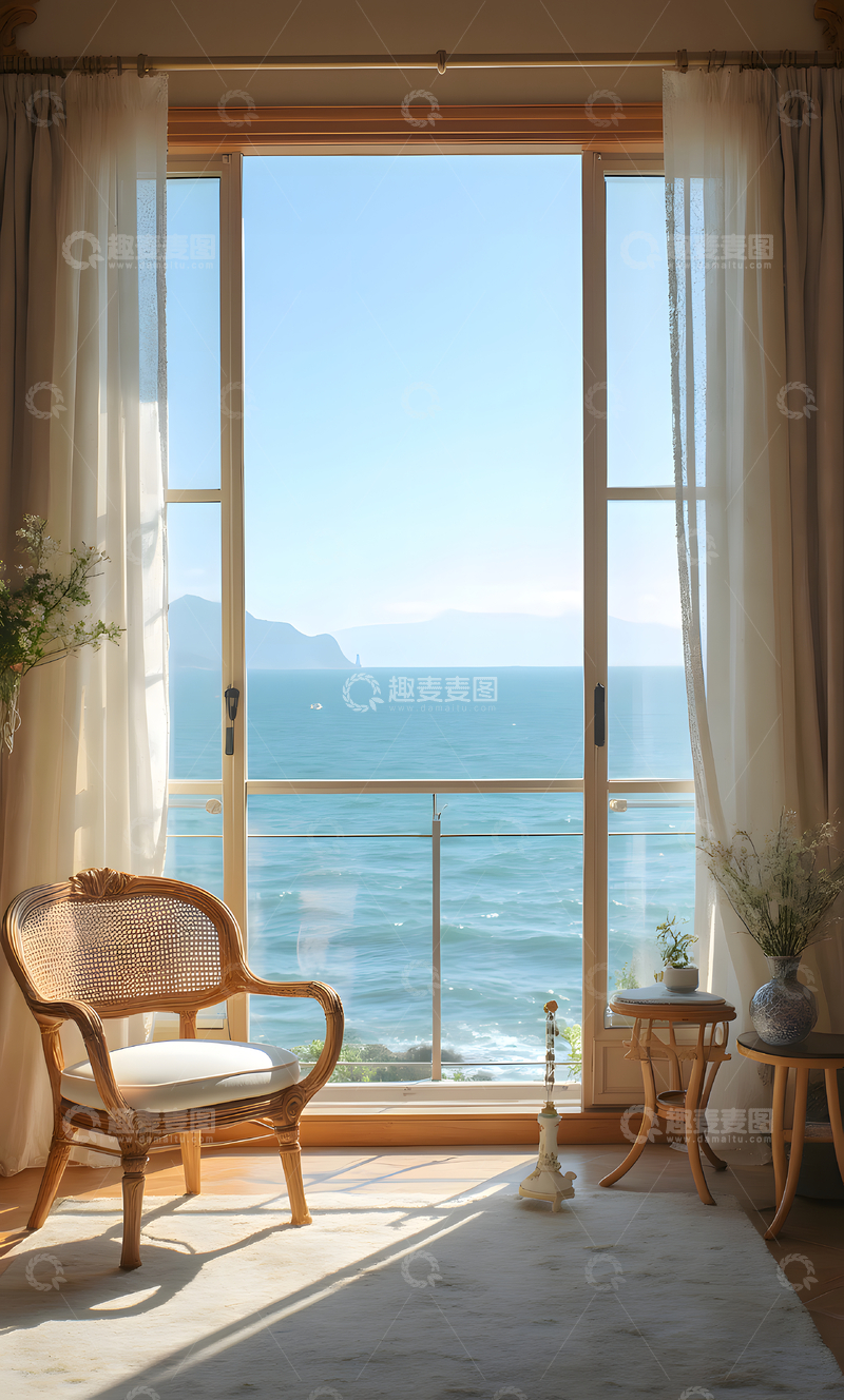 高清大图下载【趣麦麦图】开阔的海景简约雅致的现代风格室内居家空间 1