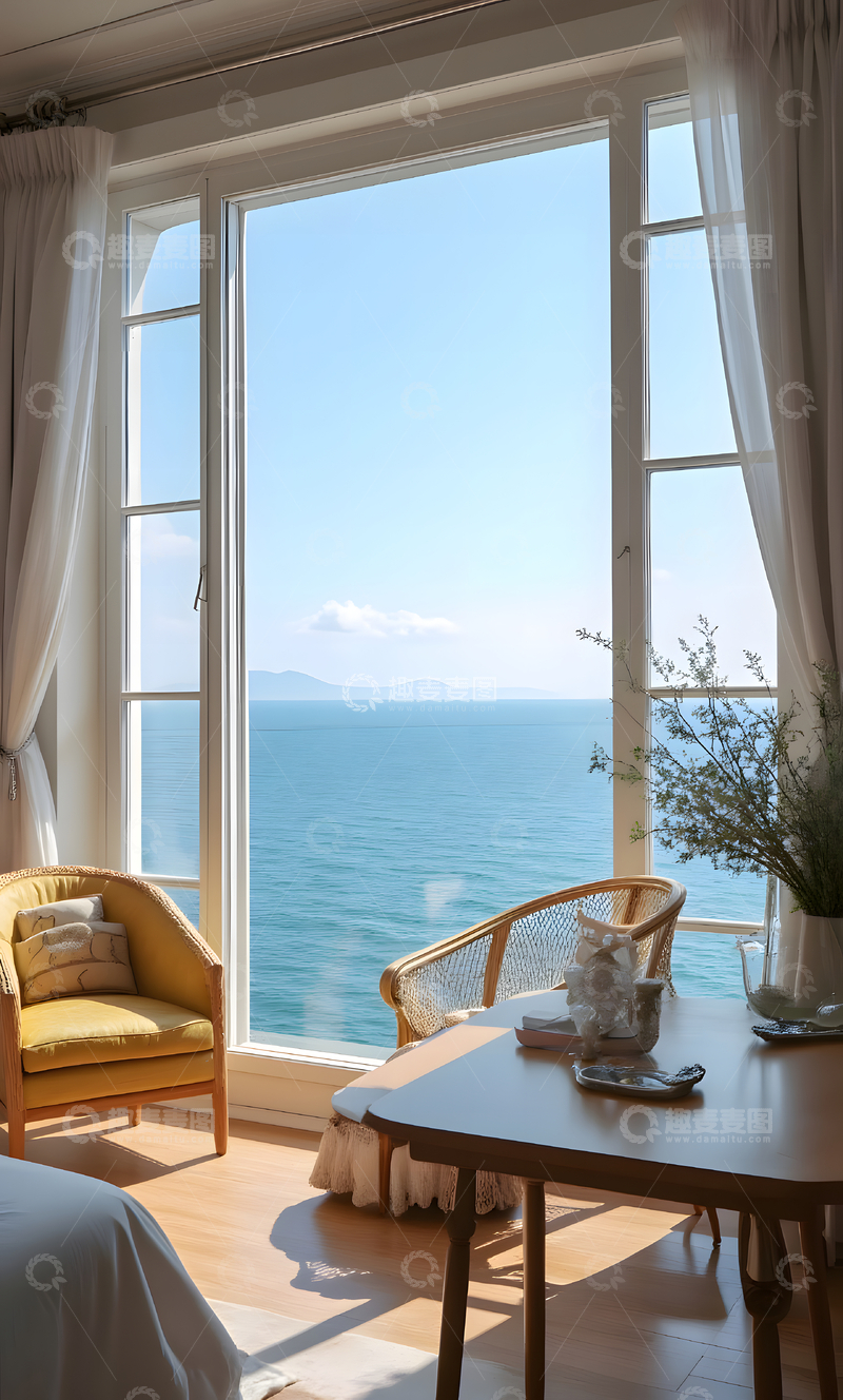 高清大图下载【趣麦麦图】开阔的海景简约雅致的现代风格室内居家空间 4