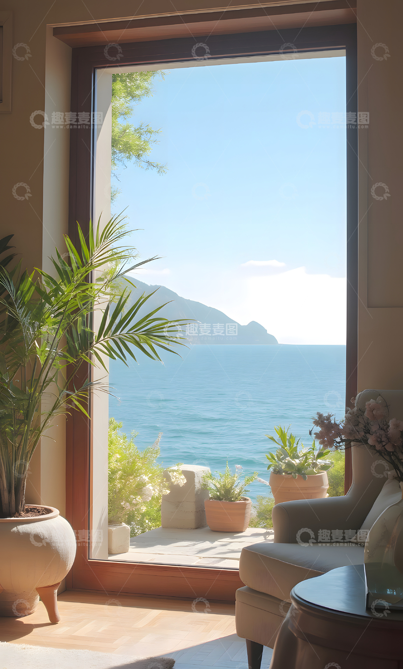 高清大图下载【趣麦麦图】开阔的海景简约雅致的现代风格室内居家空间 5