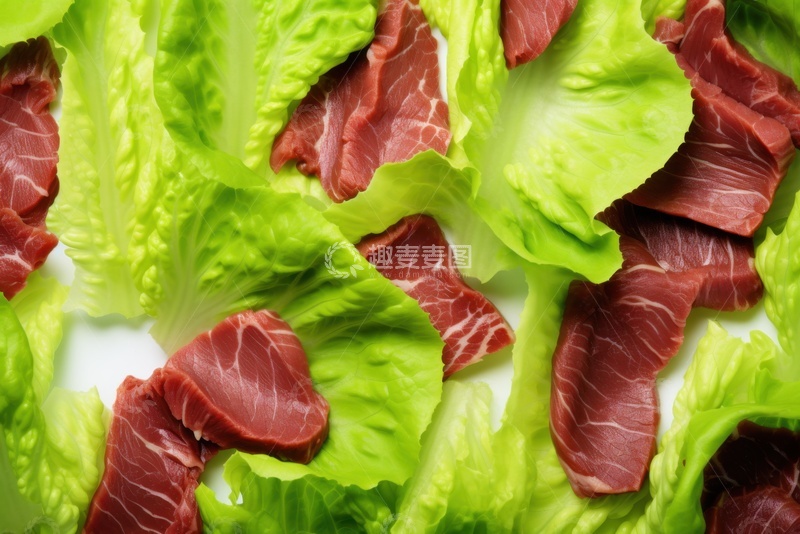 高清大图下载【趣麦麦图】生菜和生牛肉片