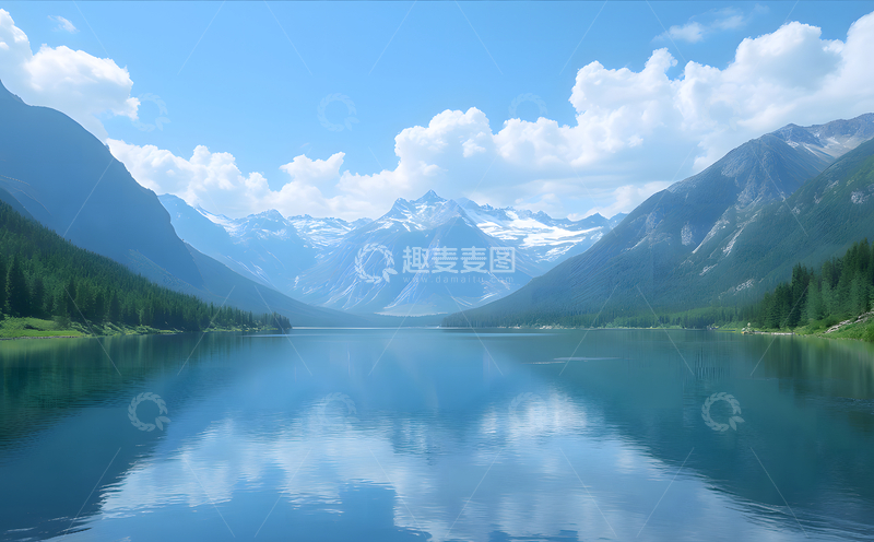 高清大图下载【趣麦麦图】 户外山水湖泊绿树成荫山峰美景