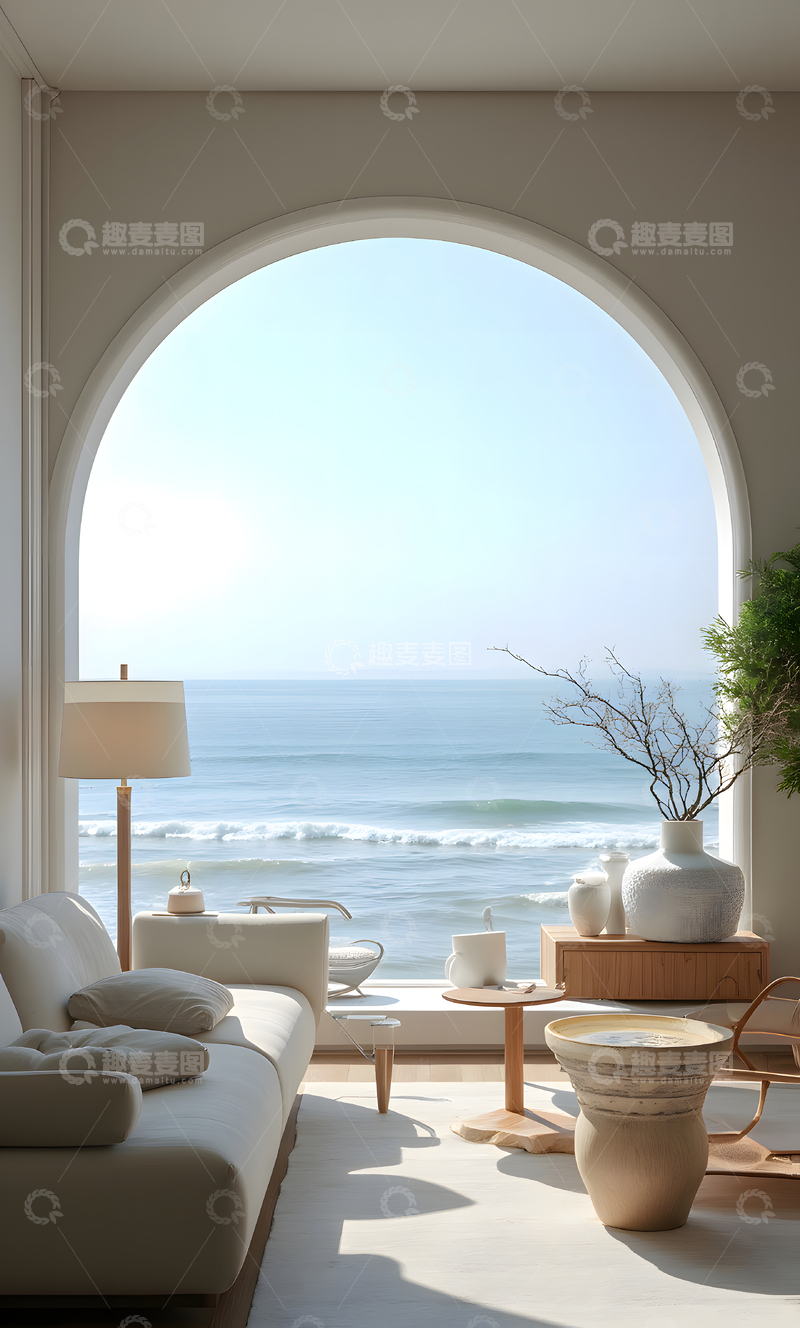 高清大图下载【趣麦麦图】开阔的海景简约雅致的现代风格室内居家空间 8