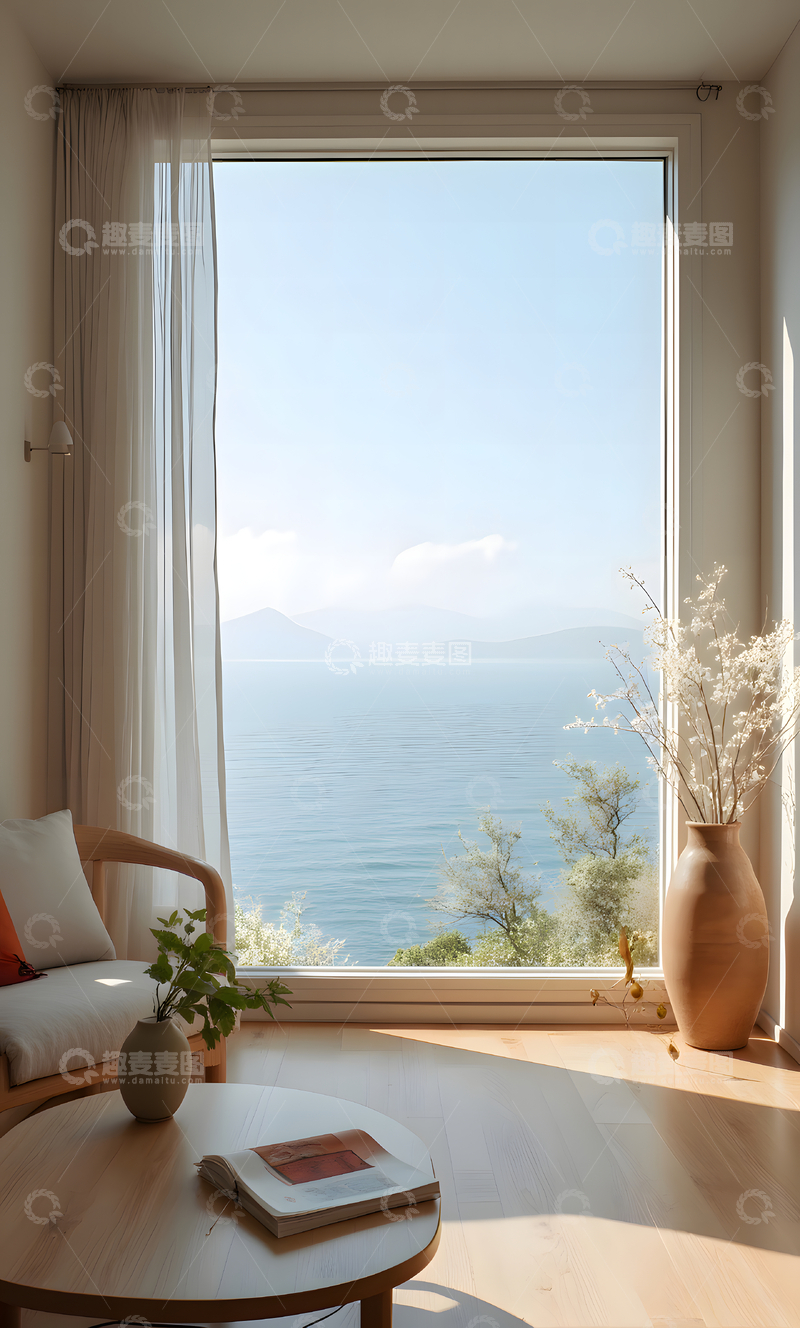 高清大图下载【趣麦麦图】开阔的海景简约雅致的现代风格室内居家空间 9