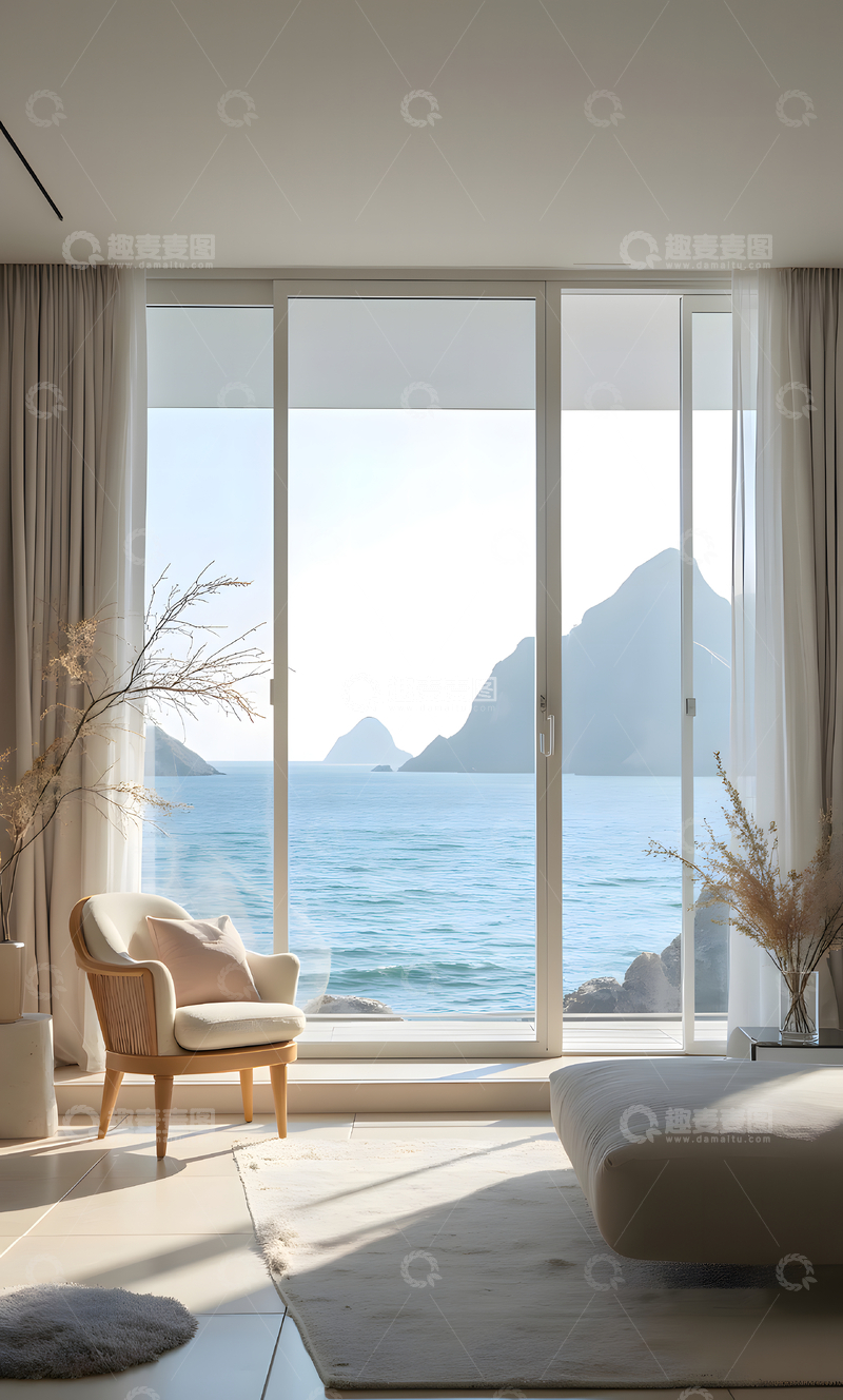高清大图下载【趣麦麦图】开阔的海景简约雅致的现代风格室内居家空间 11