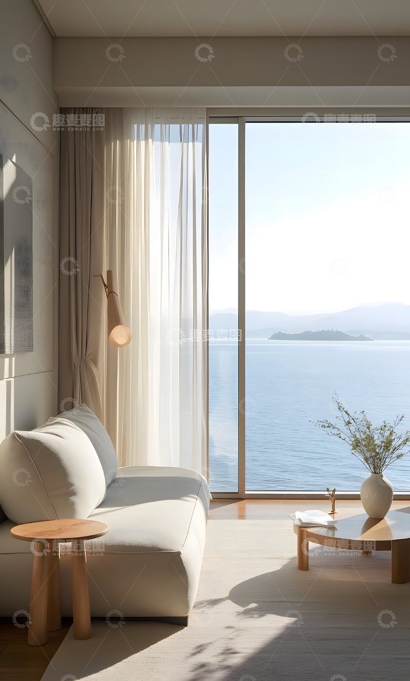高清大图下载【趣麦麦图】开阔的海景简约雅致的现代风格室内居家空间 12