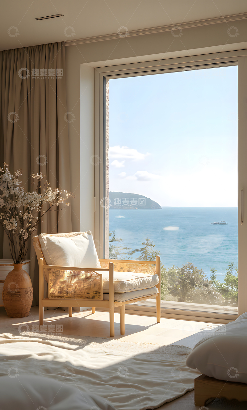 高清大图下载【趣麦麦图】开阔的海景简约雅致的现代风格室内居家空间 2