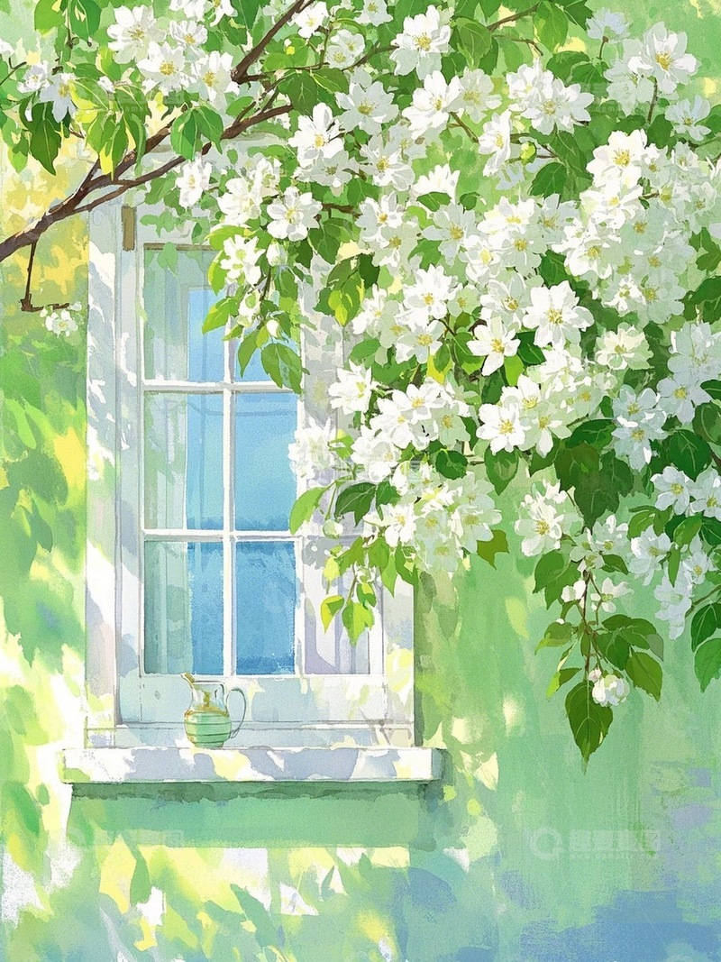 高清大图下载【趣麦麦图】春日窗台背景图