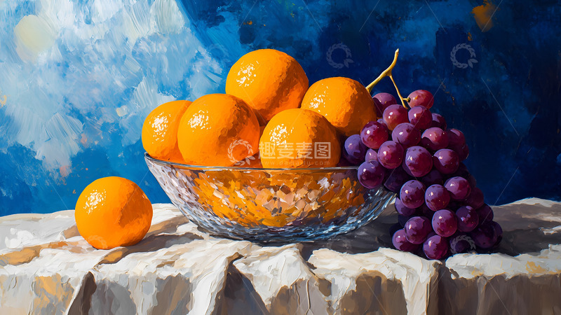 高清大图下载【趣麦麦图】油画风格水果静物插画