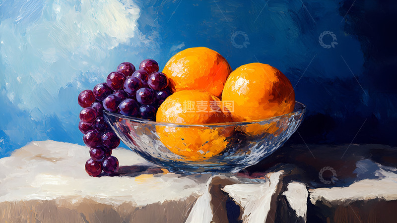 高清大图下载【趣麦麦图】油画风格水果静物插画1