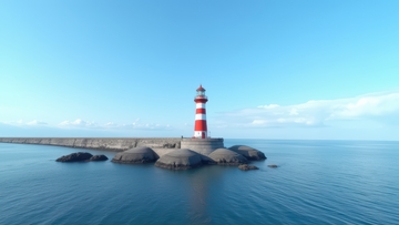 晴朗白日里孤立礁石灯塔