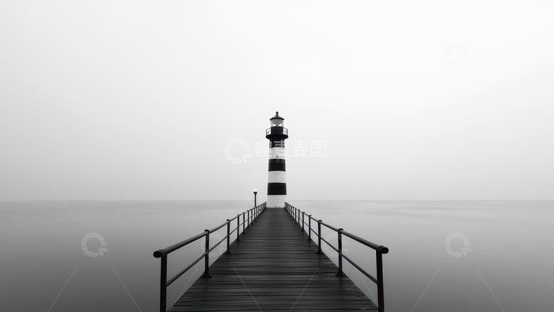 高清大图下载【趣麦麦图】灰白长栈尽头的黑白灯塔