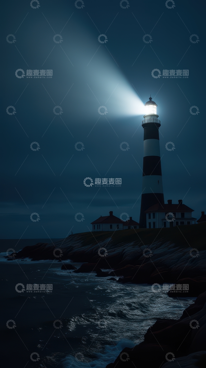 高清大图下载【趣麦麦图】暗夜中闪耀光芒的黑白灯塔