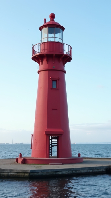 晴空码头边的红色灯塔