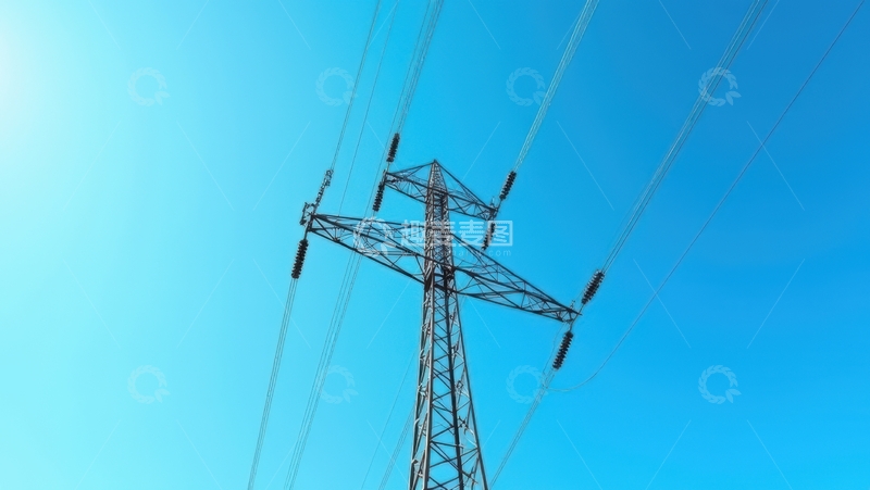 高清大图下载【趣麦麦图】蓝天白云下的高压输电塔
