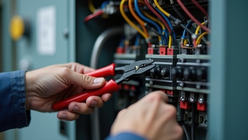 电工使用钳子操作电气设备画面