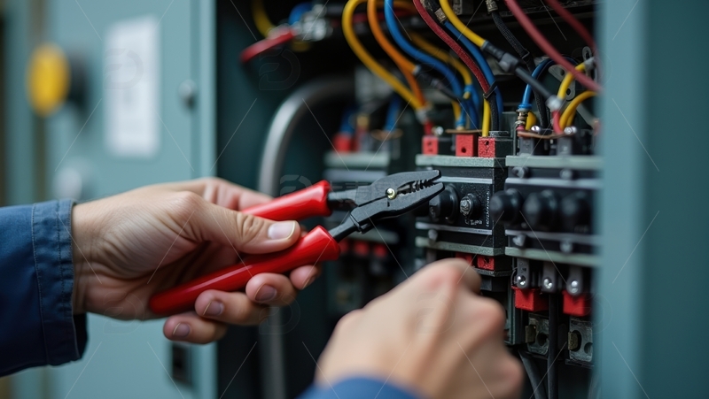 高清大图下载【趣麦麦图】电工使用钳子操作电气设备画面