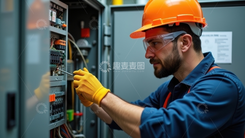 高清大图下载【趣麦麦图】工人专注检修配电箱内部设备