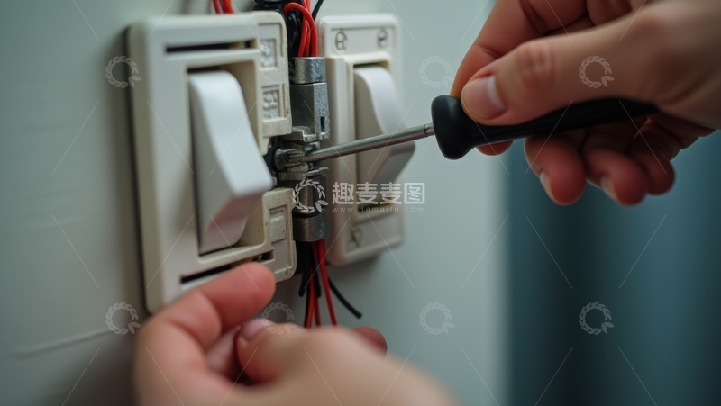 高清大图下载【趣麦麦图】电工安装室内双控开关的瞬间