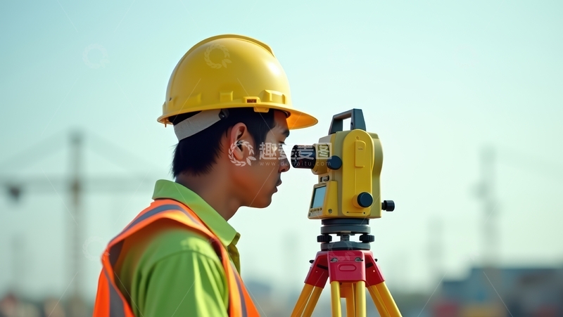 高清大图下载【趣麦麦图】工人使用全站仪进行测量工作