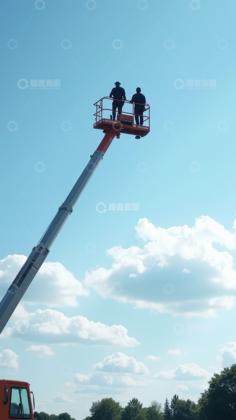 高清大图下载【趣麦麦图】两名工人于高空作业平台协作