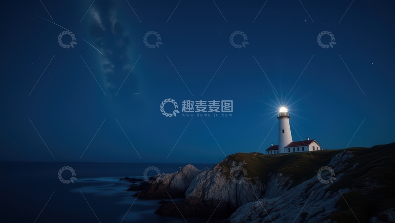 高清大图下载【趣麦麦图】黑夜彗星旁闪耀光芒的灯塔