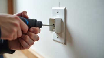 电工安装室内电源插座的工作照