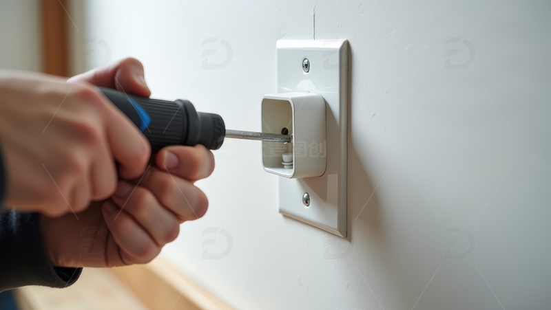 高清大图下载【趣麦麦图】电工安装室内电源插座的工作照