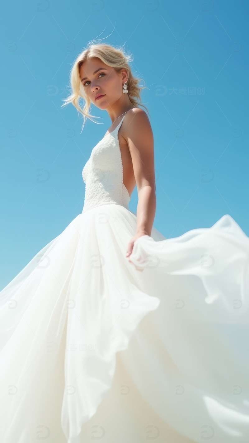 高清大图下载【趣麦麦图】蓝天白鸽下婚纱女士的浪漫瞬间
