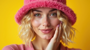 粉帽浅粉衣女士的清新甜美瞬间