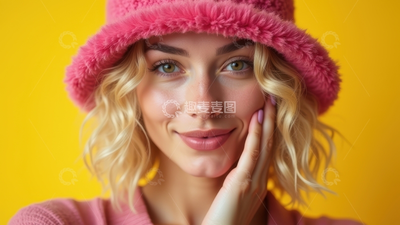 高清大图下载【趣麦麦图】粉帽浅粉衣女士的清新甜美瞬间