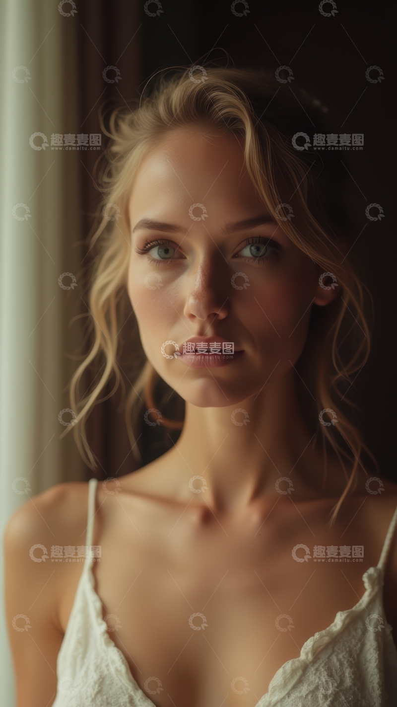 高清大图下载【趣麦麦图】柔和光影下的优雅女性形象