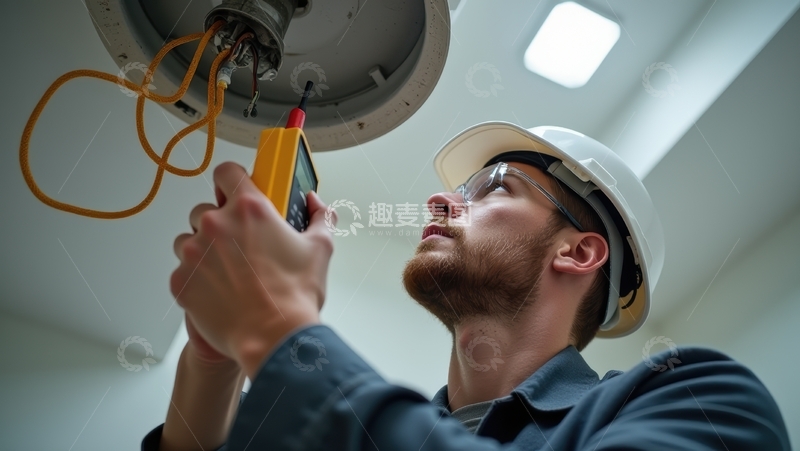 高清大图下载【趣麦麦图】工人在室内检测灯具电路状况