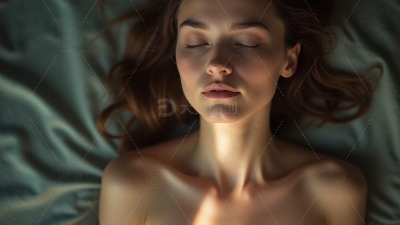 高清大图下载【趣麦麦图】宁静的女人在柔软的床上安详地休息