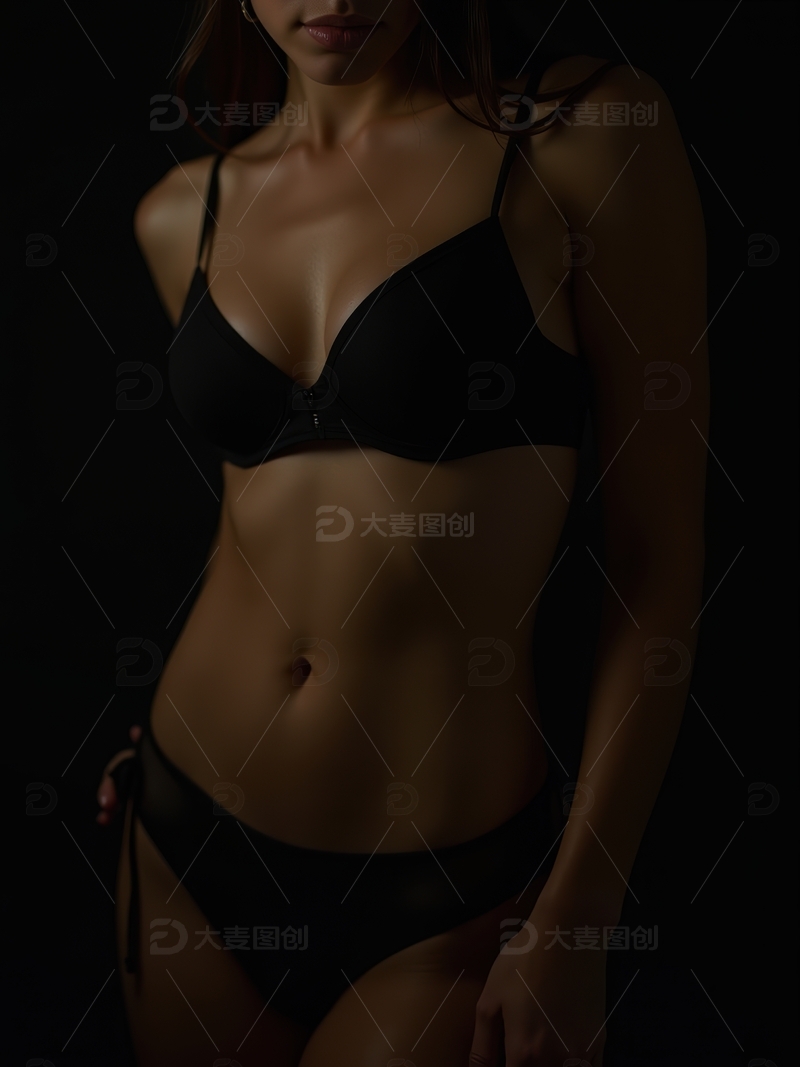 高清大图下载【趣麦麦图】穿着黑色胸罩和内裤的优雅女子剪影