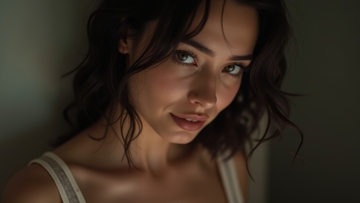 暗调光影中女性的柔媚神情