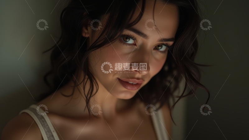 高清大图下载【趣麦麦图】暗调光影中女性的柔媚神情