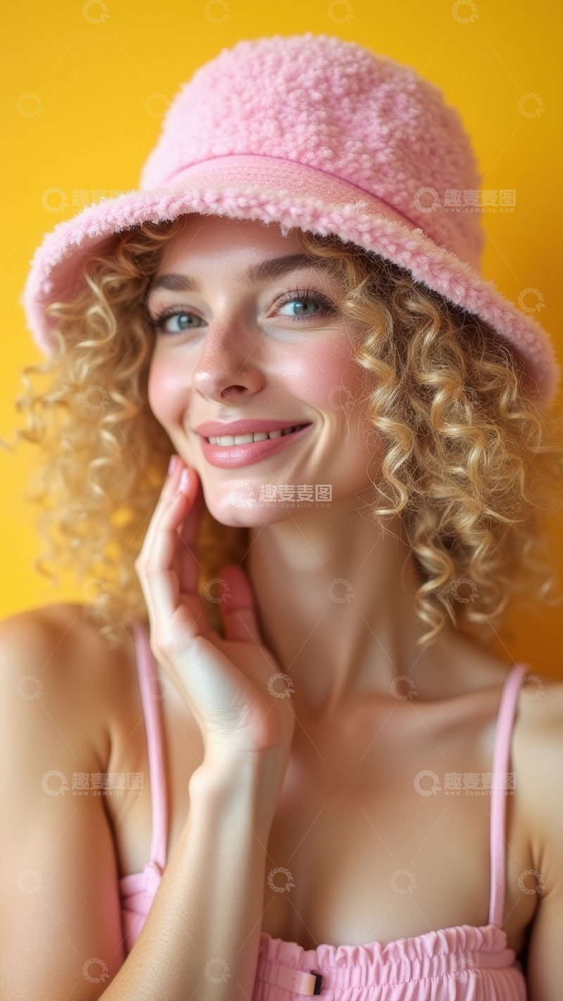 高清大图下载【趣麦麦图】粉帽粉衣女士的甜美温柔形象