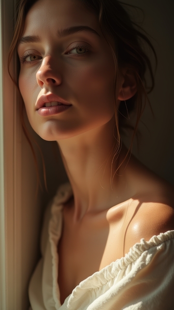 窗边女子的慵懒惬意光影时刻