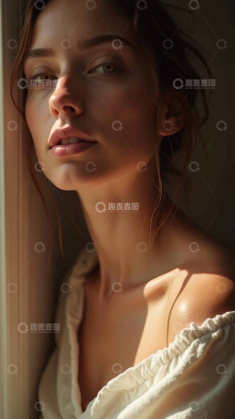 高清大图下载【趣麦麦图】窗边女子的慵懒惬意光影时刻