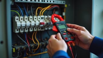 工人在室内检测配电箱电气参数