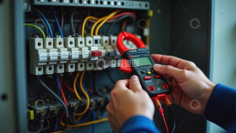 高清大图下载【趣麦麦图】工人在室内检测配电箱电气参数