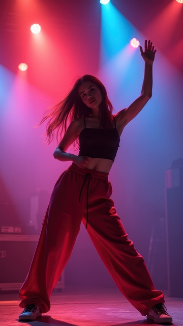 舞台灯光下舞者的动感活力瞬间