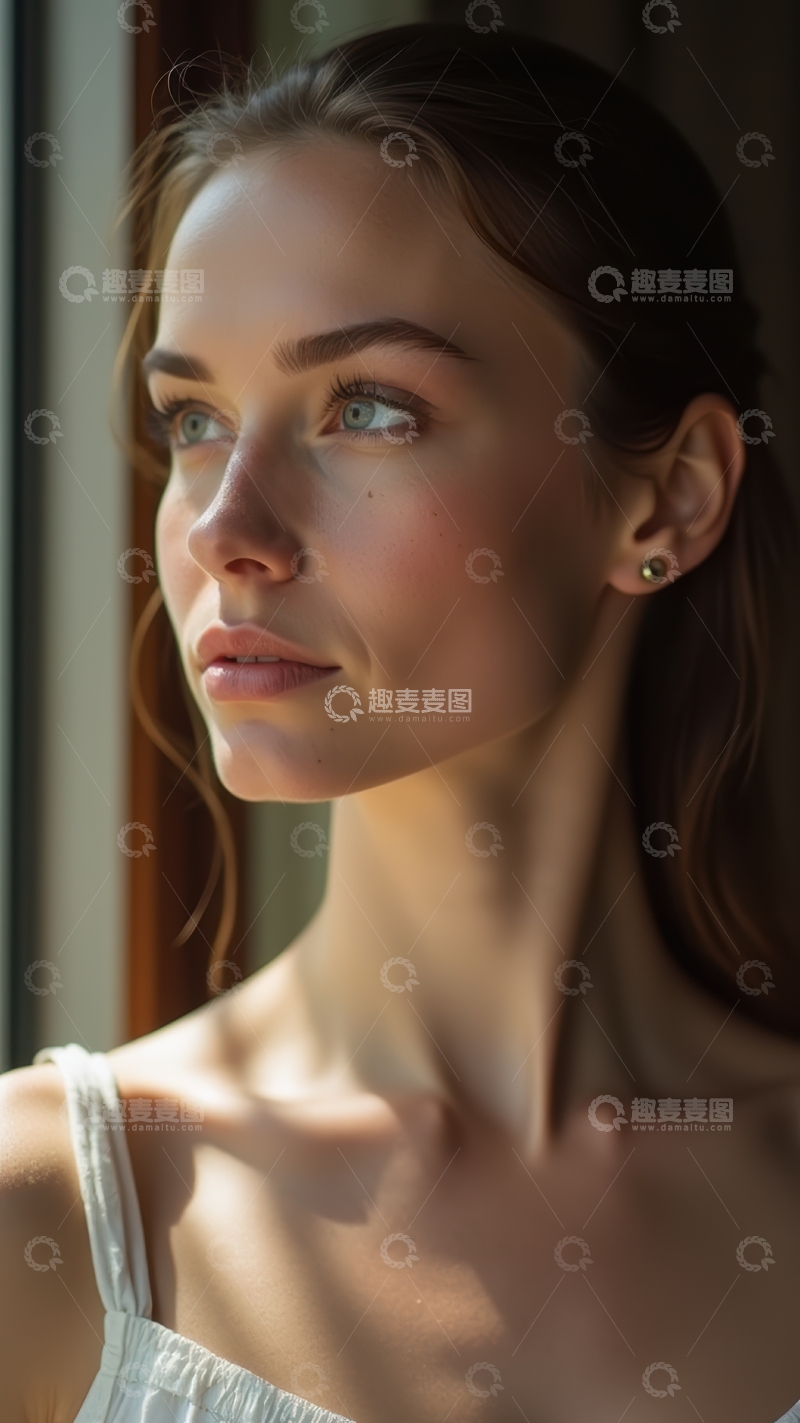 高清大图下载【趣麦麦图】窗边侧影，展现女性温婉气质